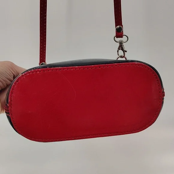 Vera Pelle Black Red Crossbody Bag 7" X 6.5" X 3 - Picture 3 of 10